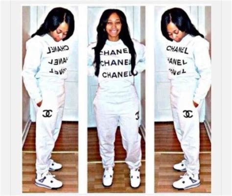 chanel sweatpants black and white